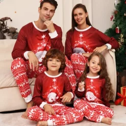 Family Christmas Pajamas Cotton Graphic Cute Christmas Pajamas School Print Red Long Sleeve Mommy And Me Outfits Active Matching Outfits Home Outfits