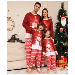 Family Christmas Pajamas Cotton Graphic Cute Christmas Pajamas School Print Red Long Sleeve Mommy And Me Outfits Active Matching Outfits Home Outfits