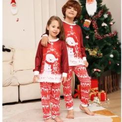 Family Christmas Pajamas Cotton Graphic Cute Christmas Pajamas School Print Red Long Sleeve Mommy And Me Outfits Active Matching Outfits Home Outfits