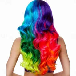 Fancy Dress Neon Rainbow Curls Wig for Women Carnival Costume Party Halloween Cosplay Hairstyle
