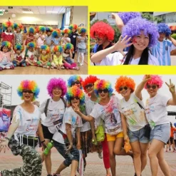 Fans Wig Color Cosplay Wig Burlesque Clown It Yaki Afro Curly Bob Wig Medium Length Beige Synthetic Hair Kid's Cosplay Creative Funny Red Carnival Festival Halloween Wigs