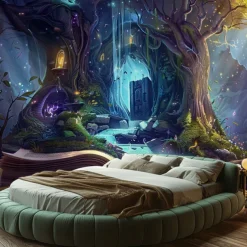 Fantasy Dream Tree House Hanging Tapestry Wall Art Large Tapestry Mural Decor Photograph Backdrop Blanket Curtain Home Bedroom Living Room Decoration