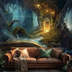 Fantasy Dream Tree House Hanging Tapestry Wall Art Large Tapestry Mural Decor Photograph Backdrop Blanket Curtain Home Bedroom Living Room Decoration