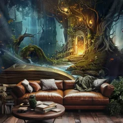 Fantasy Dream Tree House Hanging Tapestry Wall Art Large Tapestry Mural Decor Photograph Backdrop Blanket Curtain Home Bedroom Living Room Decoration