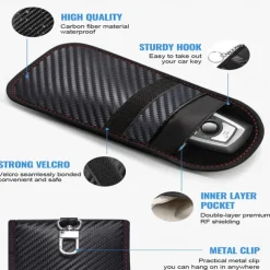 Faraday Bag for Key Fob(2 Pack) Faraday Cage Protector Car RFID Signal Blocking Key Fob Protector Double-Layers of Shielding Carbon Fiber Material Anti-Theft Faraday Pouch