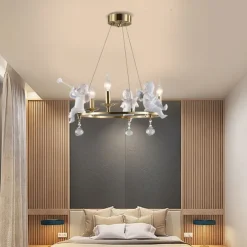 Farmhouse Candle Chandelier Angel 3/6-Light 55/70cm for Living Room, Rustic Industrial Pendant Ceiling Light fixture, Vintage Ceiling Hanging Lamp for Bedroom Hallway Kitchen Dining Room Foyer 110-240V