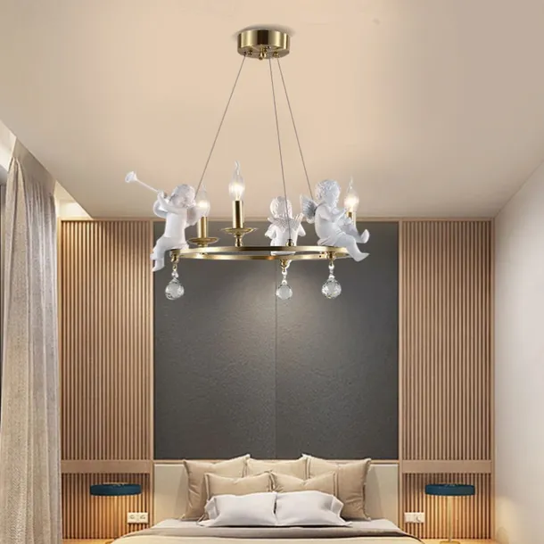 Farmhouse Candle Chandelier Angel 3/6-Light 55/70cm for Living Room, Rustic Industrial Pendant Ceiling Light fixture, Vintage Ceiling Hanging Lamp for Bedroom Hallway Kitchen Dining Room Foyer 110-240V