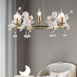 Farmhouse Candle Chandelier Angel 3/6-Light 55/70cm for Living Room, Rustic Industrial Pendant Ceiling Light fixture, Vintage Ceiling Hanging Lamp for Bedroom Hallway Kitchen Dining Room Foyer 110-240V