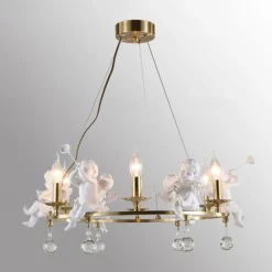 Farmhouse Candle Chandelier Angel 3/6-Light 55/70cm for Living Room, Rustic Industrial Pendant Ceiling Light fixture, Vintage Ceiling Hanging Lamp for Bedroom Hallway Kitchen Dining Room Foyer 110-240V