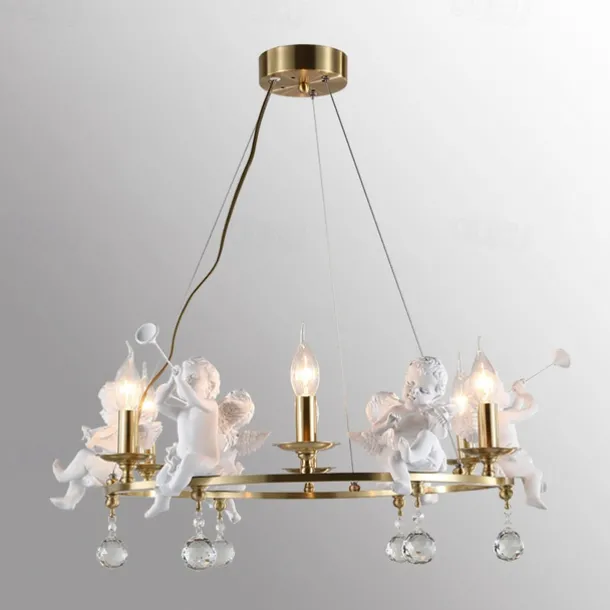 Farmhouse Candle Chandelier Angel 3/6-Light 55/70cm for Living Room, Rustic Industrial Pendant Ceiling Light fixture, Vintage Ceiling Hanging Lamp for Bedroom Hallway Kitchen Dining Room Foyer 110-240V