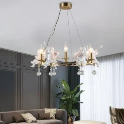 Farmhouse Candle Chandelier Angel 3/6-Light 55/70cm for Living Room, Rustic Industrial Pendant Ceiling Light fixture, Vintage Ceiling Hanging Lamp for Bedroom Hallway Kitchen Dining Room Foyer 110-240V