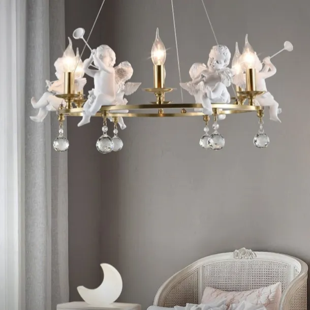 Farmhouse Candle Chandelier Angel 3/6-Light 55/70cm for Living Room, Rustic Industrial Pendant Ceiling Light fixture, Vintage Ceiling Hanging Lamp for Bedroom Hallway Kitchen Dining Room Foyer 110-240V