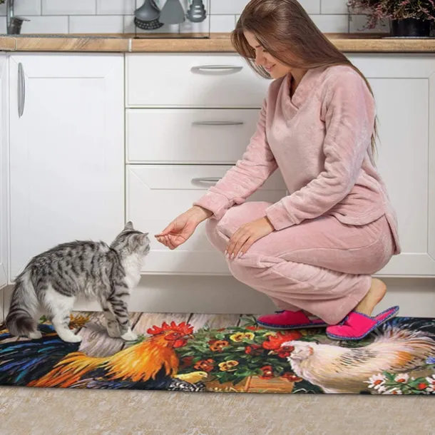 Farmhouse Chicken Area Rug Kitchen Mat Non-Slip Oil Proof Floor Mat Livingroom Rug Indoor Outdoor Mat Bedroom Decor Bathroom Mat Entrance Rug Door Mat