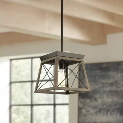 Farmhouse Pendant Light Fixtures Ceiling Hanging Pendant Lights for Kitchen Island, Dining Room Industrial Chandelier with Rustic Wooden Grain Finish