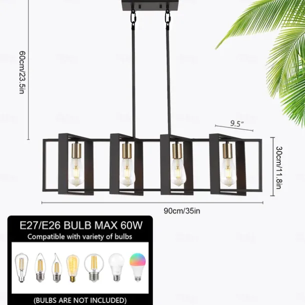 Farmhouse Small Pendant Light 1 Head 4 Head Fixture Kitchen Island Hanging Lamp with Cord Black Finish Wood Frame Chandelier for Hallway Entryway Closet Bedroom AC110V AC220V E27 Bulb