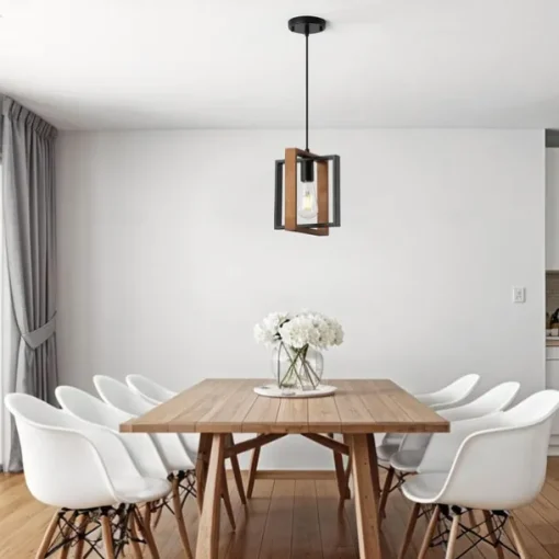 Farmhouse Small Pendant Light 1 Head 4 Head Fixture Kitchen Island Hanging Lamp with Cord Black Finish Wood Frame Chandelier for Hallway Entryway Closet Bedroom AC110V AC220V E27 Bulb