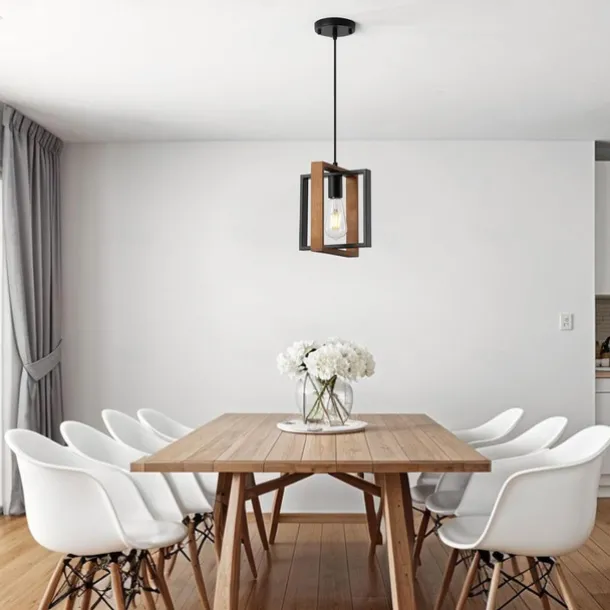 Farmhouse Small Pendant Light 1 Head 4 Head Fixture Kitchen Island Hanging Lamp with Cord Black Finish Wood Frame Chandelier for Hallway Entryway Closet Bedroom AC110V AC220V E27 Bulb