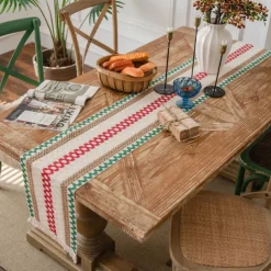 Farmhouse Table Runner Vintage Table Runner Cotton Linen Table Decorations for Dining Party Holiday