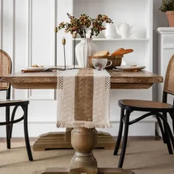 Farmhouse Table Runner Vintage Table Runner Cotton Linen Table Decorations for Dining Party Holiday