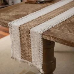 Farmhouse Table Runner Vintage Table Runner Cotton Linen Table Decorations for Dining Party Holiday