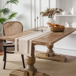 Farmhouse Table Runner Vintage Table Runner Cotton Linen Table Decorations for Dining Party Holiday