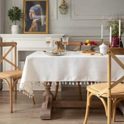 Farmhouse Tablecloth Cotton Linen Table Cloth Spring Tablecloth Round Outdoor Cloth Table Cover Oval Rectangle For Picnic,Wedding,Dining,Easter,Kitchen