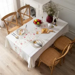 Farmhouse Tablecloth Cotton Linen Table Cloth Spring Tablecloth Round Outdoor Cloth Table Cover Oval Rectangle For Picnic,Wedding,Dining,Easter,Kitchen