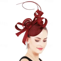 Fascinators Faux Linen Wedding Kentucky Cocktail Royal Astcot Fashion Vintage With Bowknot Headpiece Headwear dress to impress Race Day Dress