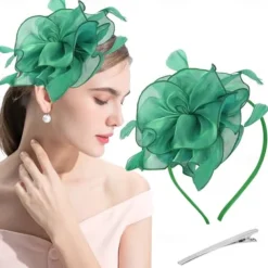 Fascinators Hat Flower Mesh Multi Color Feathers Ribbons on Headband and Clip Tea Party Headwear for Girls Women