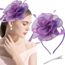 Fascinators Hat Flower Mesh Multi Color Feathers Ribbons on Headband and Clip Tea Party Headwear for Girls Women