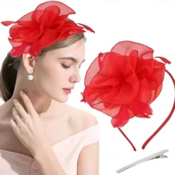 Fascinators Hat Flower Mesh Multi Color Feathers Ribbons on Headband and Clip Tea Party Headwear for Girls Women