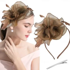 Fascinators Hat Flower Mesh Multi Color Feathers Ribbons on Headband and Clip Tea Party Headwear for Girls Women