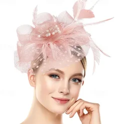 Fascinators Hat for Women Tea Party Feather Headband Mardi Gras Cocktail Hat Weddings