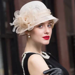 Fascinators Hats Flax Feather Bowler / Cloche Hat Sun Hat Top Hat Wedding Casual Kentucky Horse Race Ladies Day Romantic Wedding Princess With Headpiece Headwear dress to impress