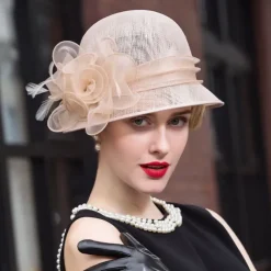 Fascinators Hats Flax Feather Bowler / Cloche Hat Sun Hat Top Hat Wedding Casual Kentucky Horse Race Ladies Day Romantic Wedding Princess With Headpiece Headwear dress to impress