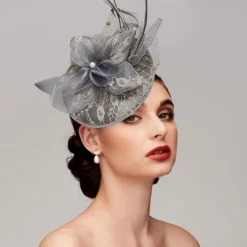 Fascinators Hats Headpiece Feathers Net Saucer Hat Wedding Horse Race Ladies Day Melbourne Cup Cocktail With Feather Cap Headpiece Headwear dress to impress Race Day Dress