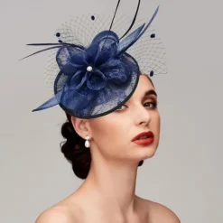 Fascinators Hats Headpiece Feathers Net Saucer Hat Wedding Horse Race Ladies Day Melbourne Cup Cocktail With Feather Cap Headpiece Headwear dress to impress Race Day Dress