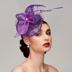 Fascinators Hats Headpiece Feathers Net Saucer Hat Wedding Horse Race Ladies Day Melbourne Cup Cocktail With Feather Cap Headpiece Headwear dress to impress Race Day Dress
