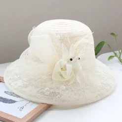 Fascinators Hats Headwear Organza Bucket Hat Straw Hat Sun Hat Casual Holiday Elegant Retro With Feather Bows Headpiece Headwear