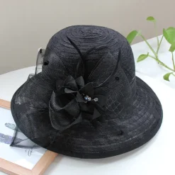Fascinators Hats Headwear Organza Bucket Hat Straw Hat Sun Hat Casual Holiday Elegant Retro With Feather Bows Headpiece Headwear