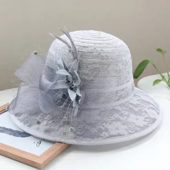 Fascinators Hats Headwear Organza Bucket Hat Straw Hat Sun Hat Wedding Casual Holiday Tea Party Beach Elegant Vintage With Feather Bows Headpiece Headwear