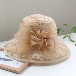 Fascinators Hats Headwear Organza Bucket Hat Straw Hat Sun Hat Wedding Casual Holiday Tea Party Beach Elegant Vintage With Feather Bows Headpiece Headwear