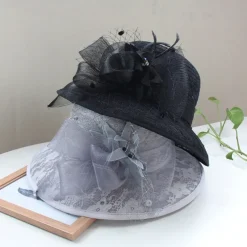 Fascinators Hats Headwear Organza Bucket Hat Straw Hat Sun Hat Wedding Casual Holiday Tea Party Beach Elegant Vintage With Feather Bows Headpiece Headwear