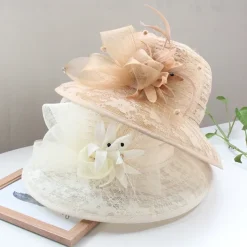 Fascinators Hats Headwear Organza Bucket Hat Straw Hat Sun Hat Wedding Casual Holiday Tea Party Beach Elegant Vintage With Feather Bows Headpiece Headwear