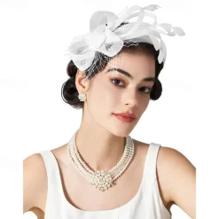 Fascinators Headband with Feather, Women's Tea Party Hat for Kentucky Derby, Cocktail, Wedding, Fancy Dress Party