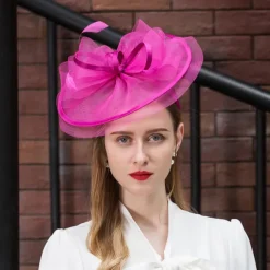 Fascinators Kentucky Derby Hat Tulle Net Saucer Hat Top Hat Wedding Tea Party Elegant Wedding With Feather Bowknot Headpiece Headwear