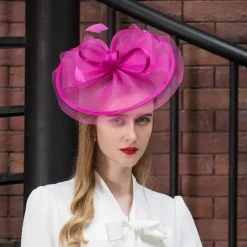 Fascinators Kentucky Derby Hat Tulle Net Saucer Hat Top Hat Wedding Tea Party Elegant Wedding With Feather Bowknot Headpiece Headwear