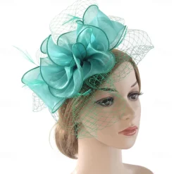 Fascinators Kentucky Derby Hat Organza Polyester / Polyamide Fedora Hat Floppy Hat Veil Hat Tea Party Horse Race Ladies Day Vintage Vintage Style Elegant With Feather Appliques
