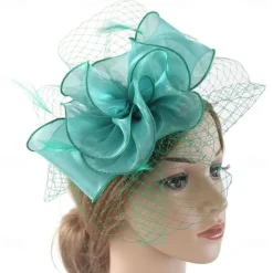 Fascinators Kentucky Derby Hat Organza Polyester / Polyamide Fedora Hat Floppy Hat Veil Hat Tea Party Horse Race Ladies Day Vintage Vintage Style Elegant With Feather Appliques