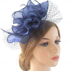 Fascinators Kentucky Derby Hat Organza Polyester / Polyamide Fedora Hat Floppy Hat Veil Hat Tea Party Horse Race Ladies Day Vintage Vintage Style Elegant With Feather Appliques